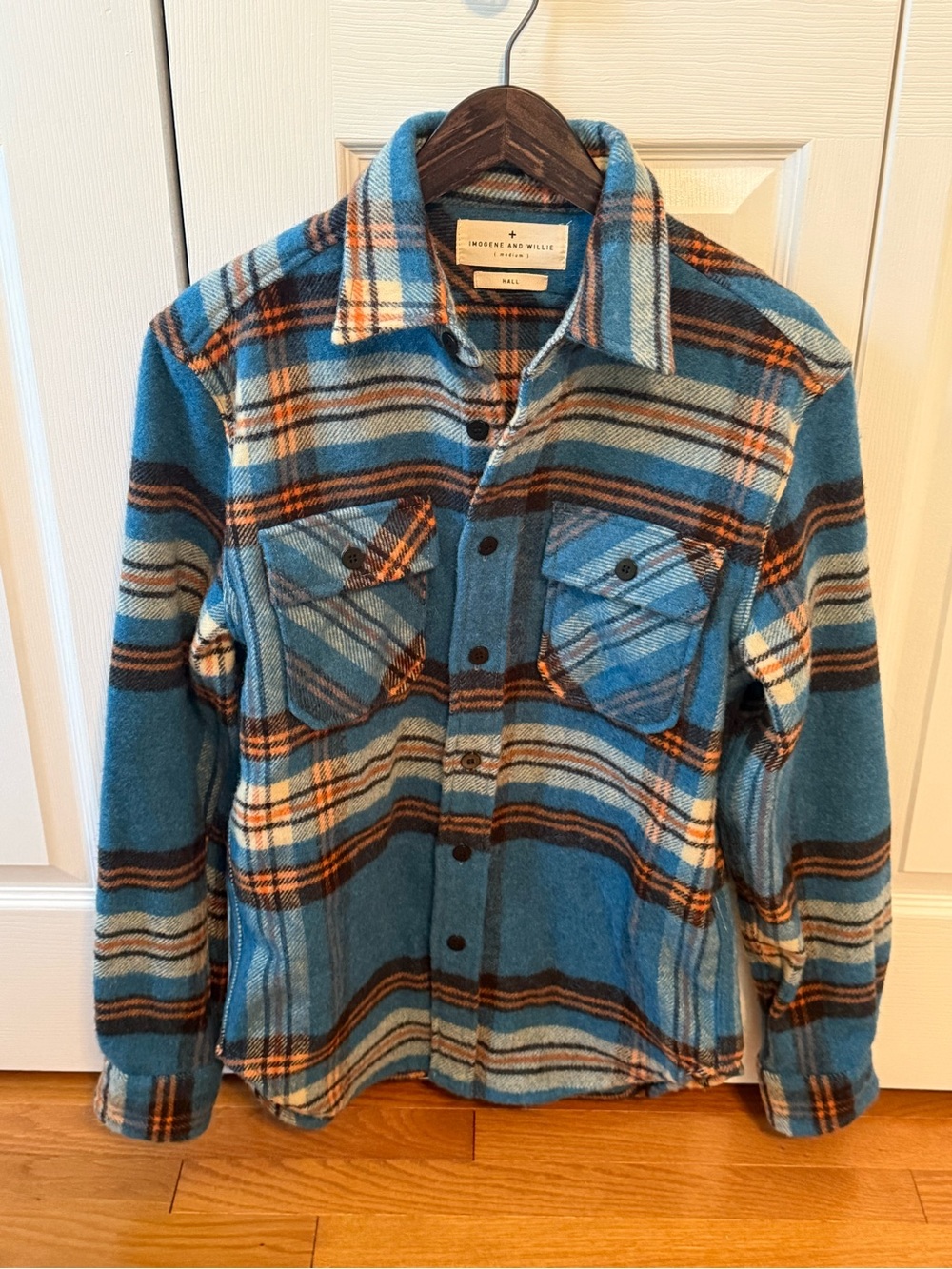 Imogene + Willie Hall CPO Flannel in Blue Orange Plaid - Picture 2 of 4